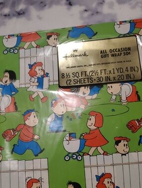 Hallmark Green Cartoon Children Gift Wrap